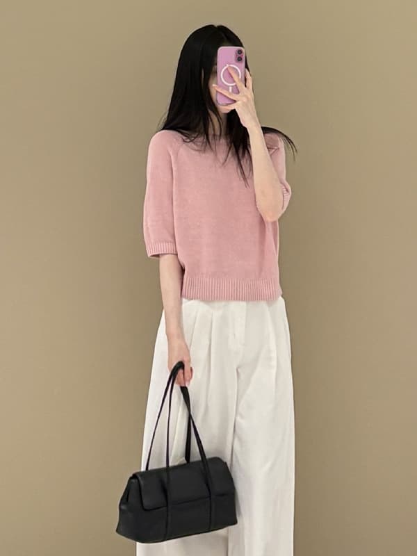 Standard Fit Linen Round Neck T-Shirt 2026 Summer New Casual Thin Hollow Breathable Knit Pullover