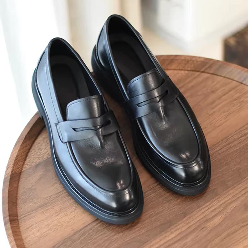 Versatile Casual Men's Leather Shoes, Solid Color Business High-End Commuter Daily Loafers, Trendy Men's Essential Leather Shoes
