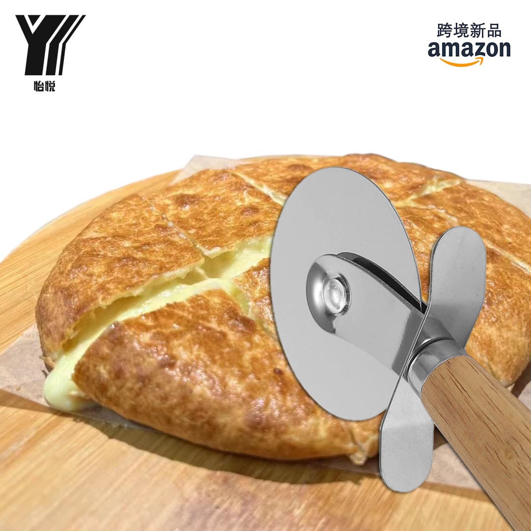 Amazon Stainless Steel Pizza Cutter with Wooden Handle, Single-Wheel Pizza Cutter, Pizza Roller, Divider, Baking Tool