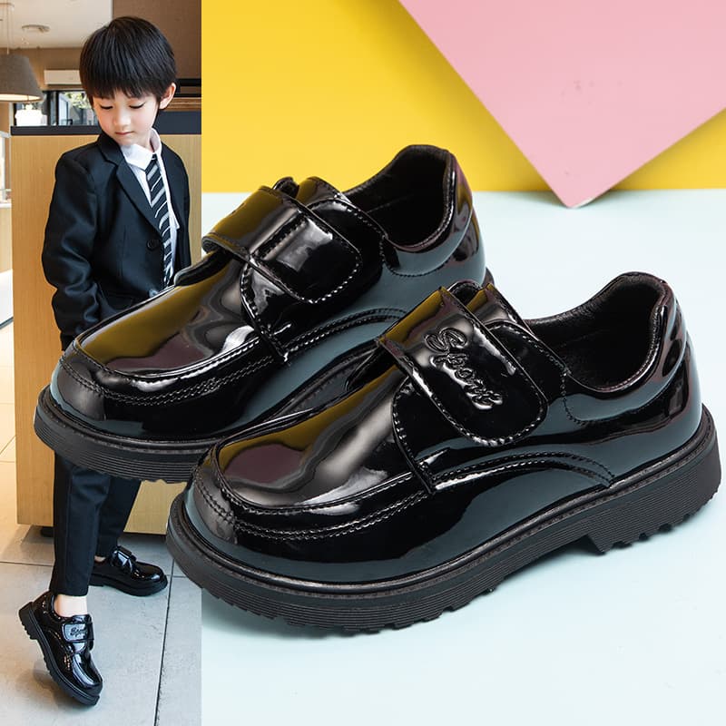 2025 New Spring/Autumn Children's Shoes, Boys' Leather Shoes in British Style, Black Formal Wear Soft-Soled for Elementary School Campus Performance
