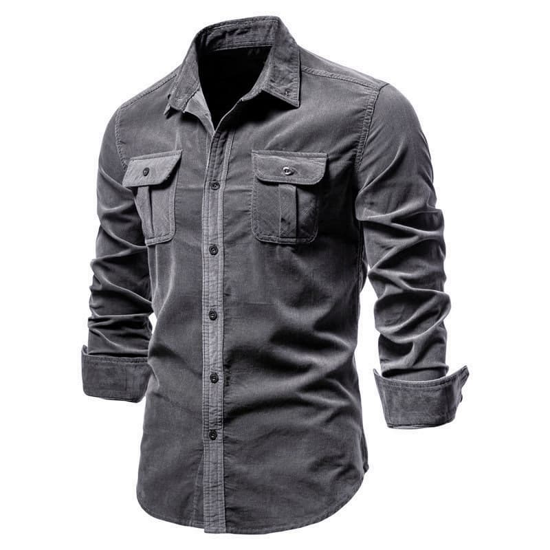 Men's Autumn Cotton Basic Japanese Style Corduroy Business Shirt Slim Casual Long Sleeve Shirt