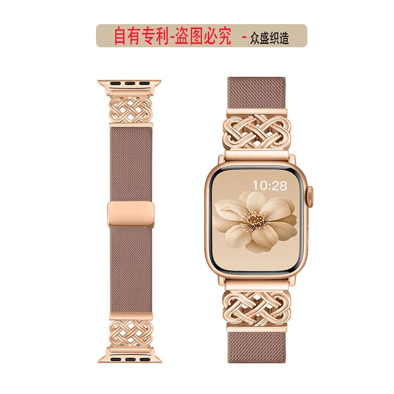 New Amazon applicable Apple watch strap 1-10 generations SE Chinese knot metal head braided nylon watch strap