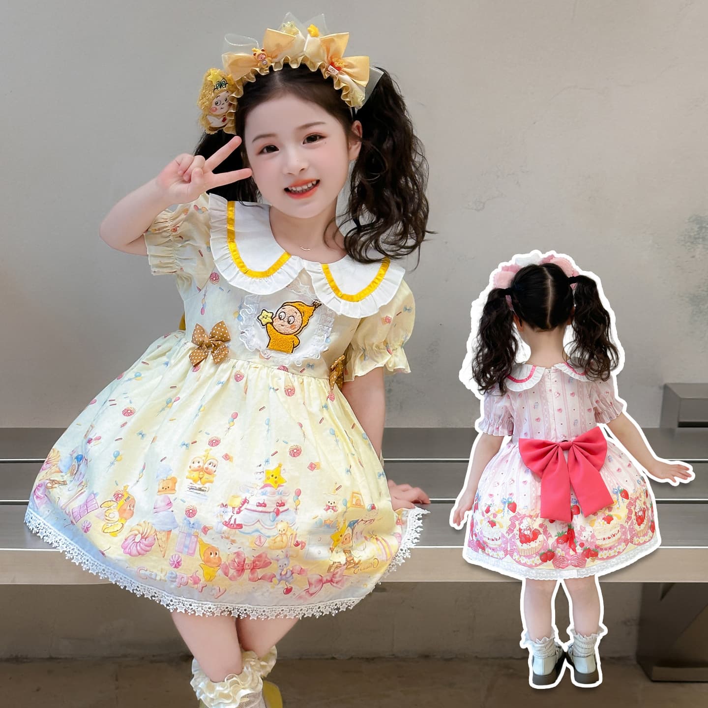 Girls' Lolita princess dress summer short-sleeved fashionable star skirt dress children's birthday dress skirt