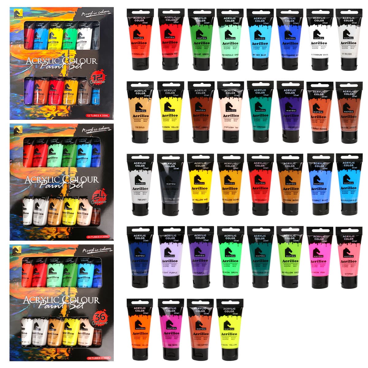 24-Color Aluminum Tube Acrylic Paint Set Art Gouache Paint for Beginners Oil Paint Painting Set Wholesale
