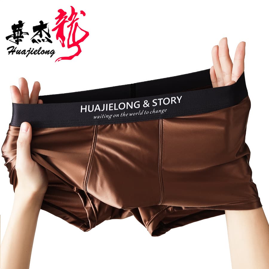 Huajielong Ice Silk New Men's Underwear Solid Color Wholesale Mid-Rise Men's Plus Size Breathable Men's Boxer Briefs Drop Shipping Available