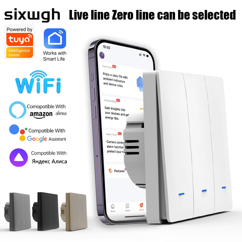 Smart WiFi Switch Graffiti European Standard 86 Type Button Whole House Intelligent Wall Switch App Timed Smart Voice