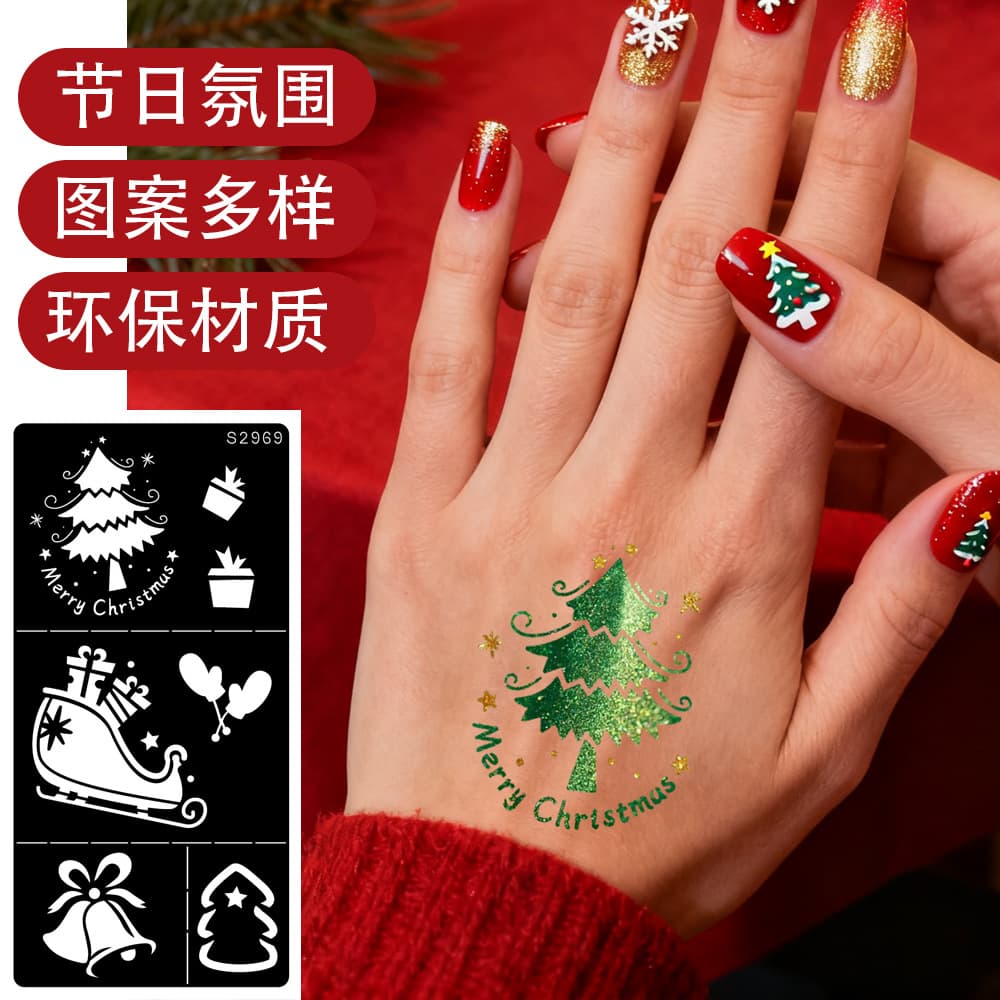 Cross-border Christmas Halloween fake tattoo template waterproof Stanta skull temporary tattoo template