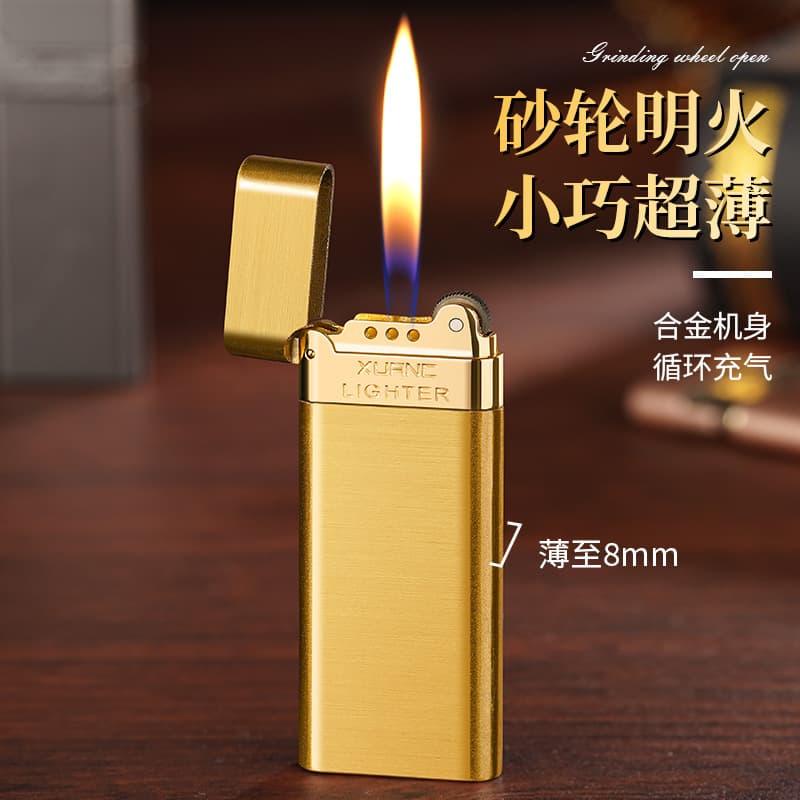 DIY laser color printing and engraving advertising gift lighter ultra-thin creative grinding wheel open flame inflatable lighter