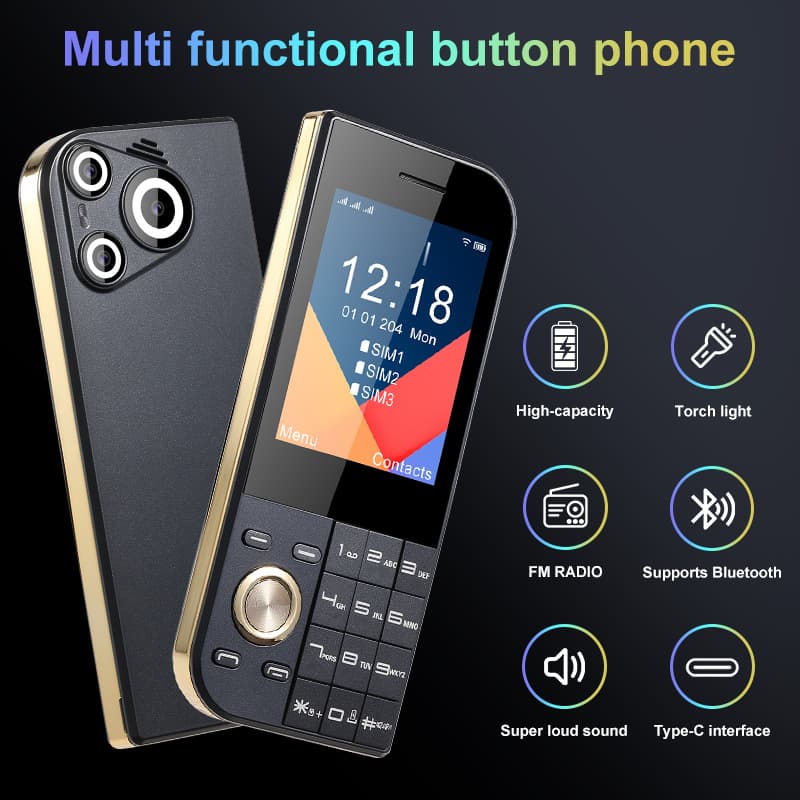 W2027 Cross-Border Hot-Selling Triple SIM Triple Standby 2.8-Inch Screen Phone Bar Keypad Flashlight FM Multi-Language