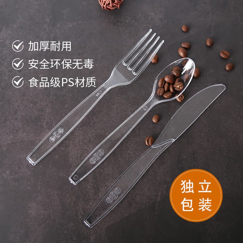 Disposable Plastic Knife Fork Spoon Thickened 7-Inch New Transparent Western Cutlery Cake Spoon Ice Cream Sundae Spoon