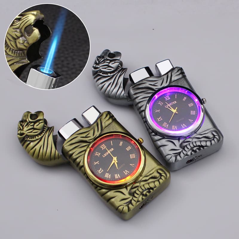 F71 Personalized Dial Clock Tiger Lighter Metal Colorful Light Windproof Inflatable Igniter Smoking Accessories Wholesale