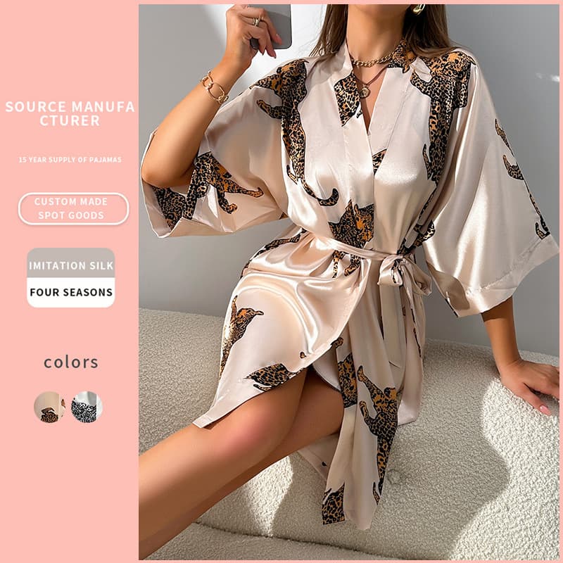 Sexy Casual Home Clothes Simple Fashion Open Cardigan Belted Robe Women's Silk Sleepwear Long Sleeve Comfortable Lightweight Polyester