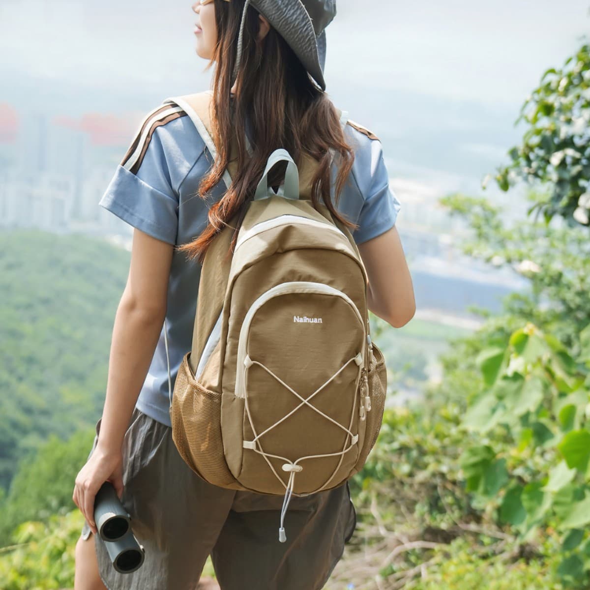 Mountain Khaki White Lightweight Fresh Wind Mountaineering Bag Couple Outdoor Travel Camping Picnic Multi-Mount Backpack