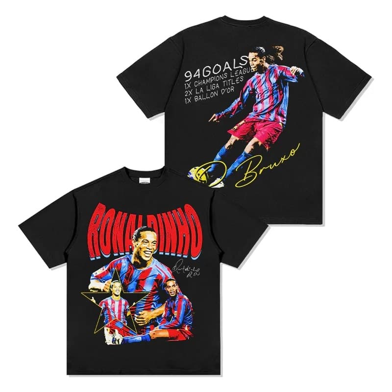 Ronaldinho 100% Cotton Men's Football T-Shirt Barcelona Jersey Commemorative Shirt Summer Unisex