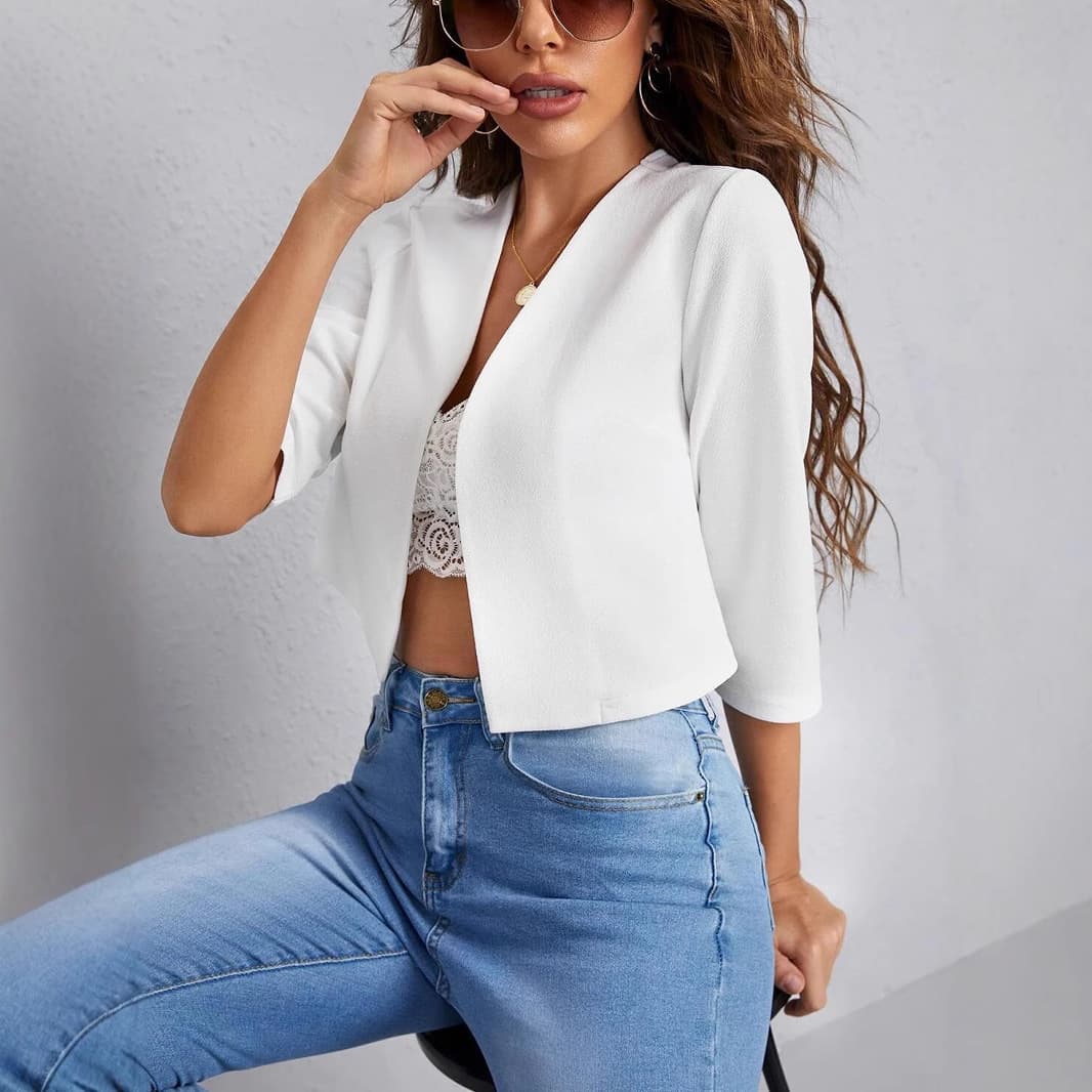 2026 European and American Cross-Border Spring and Summer New Women's Solid Color Short Blazer Jacket Trendy Women's Cardigan Top