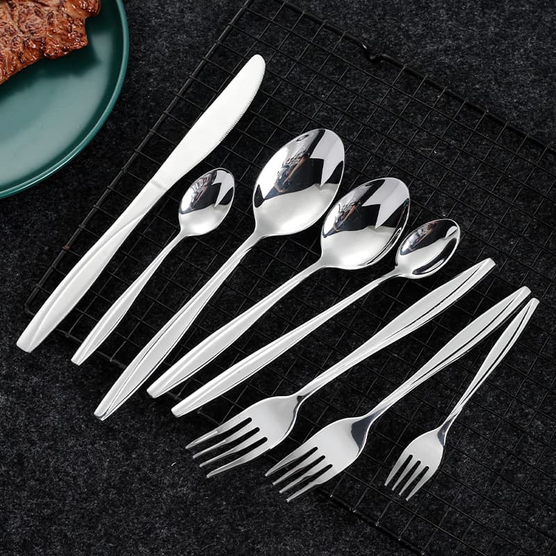 410 stainless steel home hotel western food tableware knife and fork spoon tip tail dessert round spoon tip spoon steak knife and fork 4-piece set