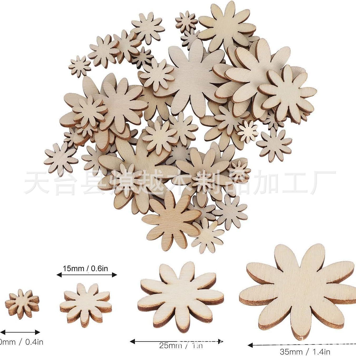 In Stock Wholesale 10-35mm Nine-Petal Flower Wood Slices DIY Flower Decorative Stickers Random Sizes 50/100 pcs