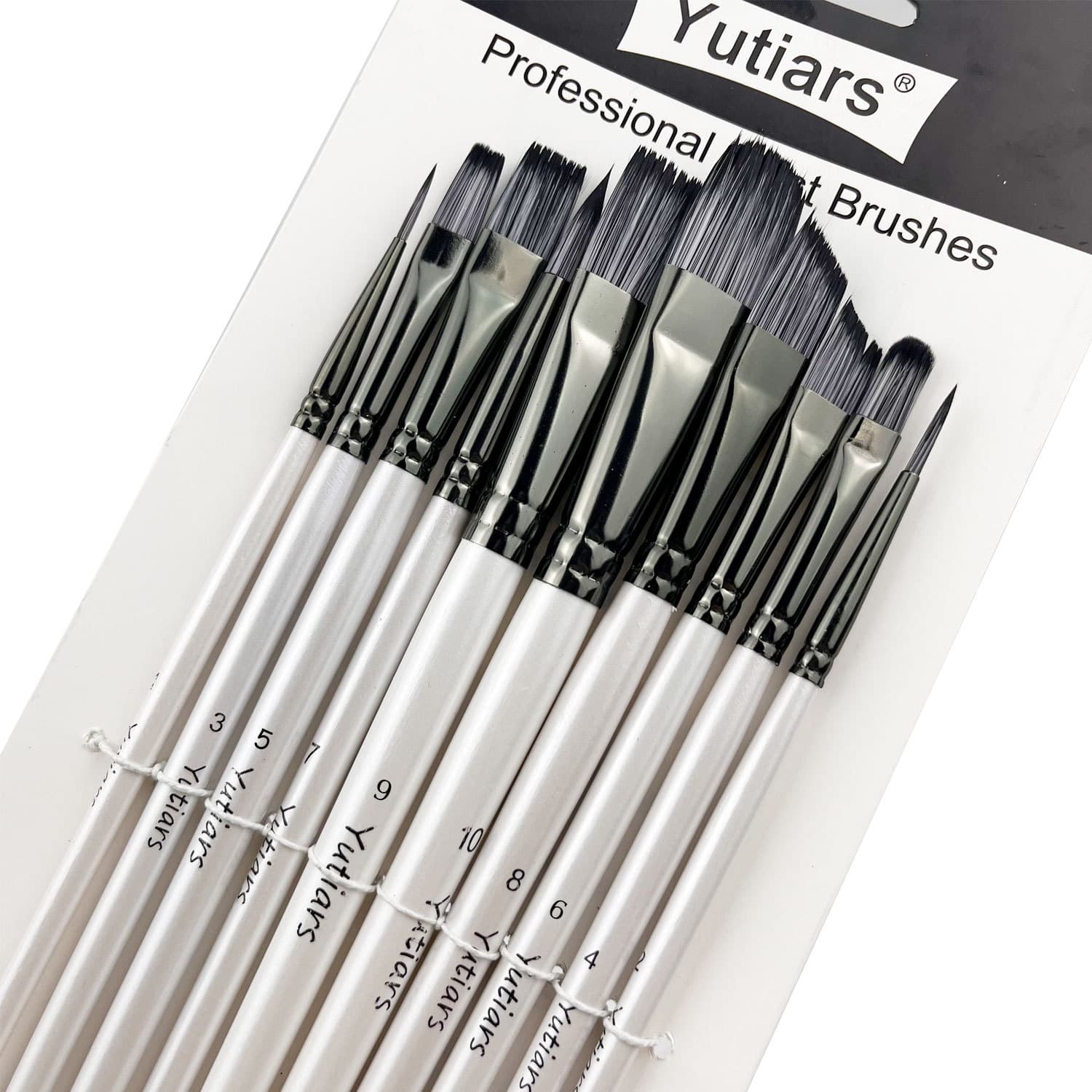 10 High-Quality Wooden Paint Brushes with White Handles and Black-Gray Tips, Specialized Brushes for Art Students, Outline Brushes, and Detail Brushes