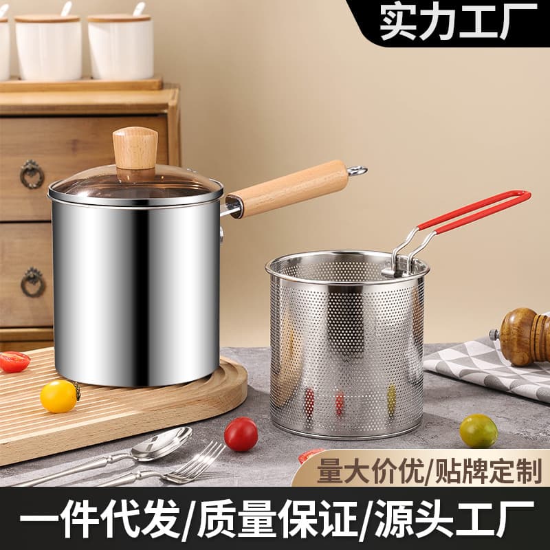 304 Stainless Steel Home Large Capacity Fryer with Filter, Compatible with Induction/Gas Stoves, Oil-Saving Deep Pot