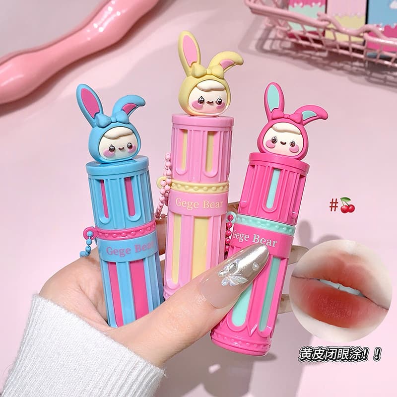 Gege bear Cute Bunny Velvet Mist Color-Lock Lip Mud Matte Velvet Brightening Lip Glaze Lipstick Student Cute Cosmetics