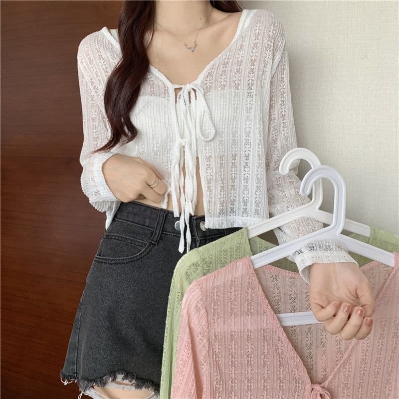 Summer Sweet Gentle Style White Ice Silk Long-Sleeve Sun Protection Cardigan for Women, Thin Knit Open-Front Shrug to Pair with Dresses