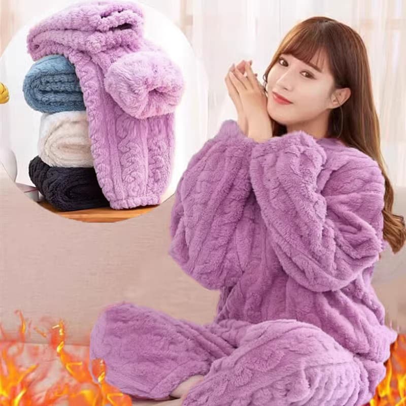 Pajamas women's coral velvet winter plus velvet flannel thickened winter and new year warm home clothes suit women's high-end
