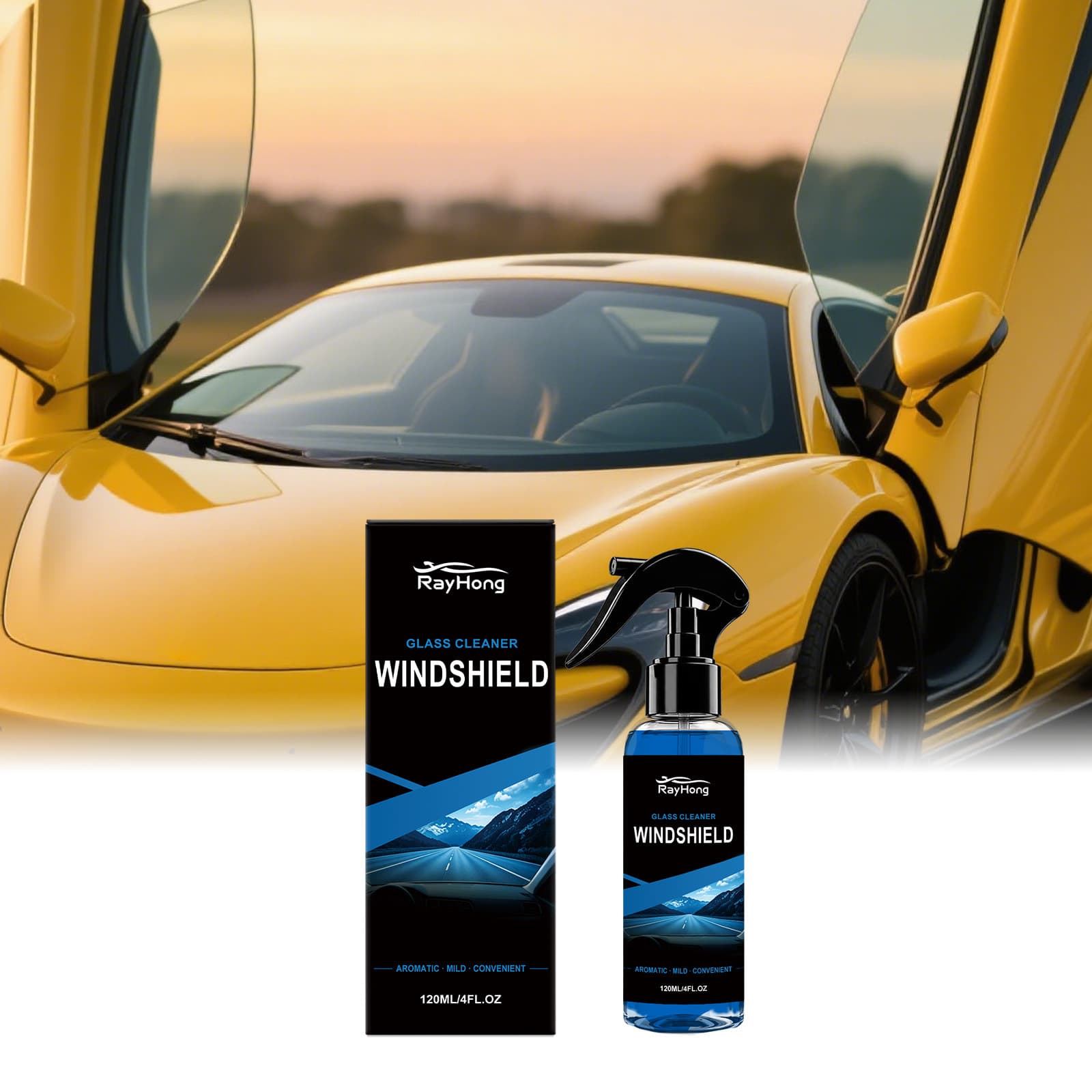 RAYHONG Car Windshield Cleaner Lemon Scent Daily Multi-Purpose Glass Cleaner