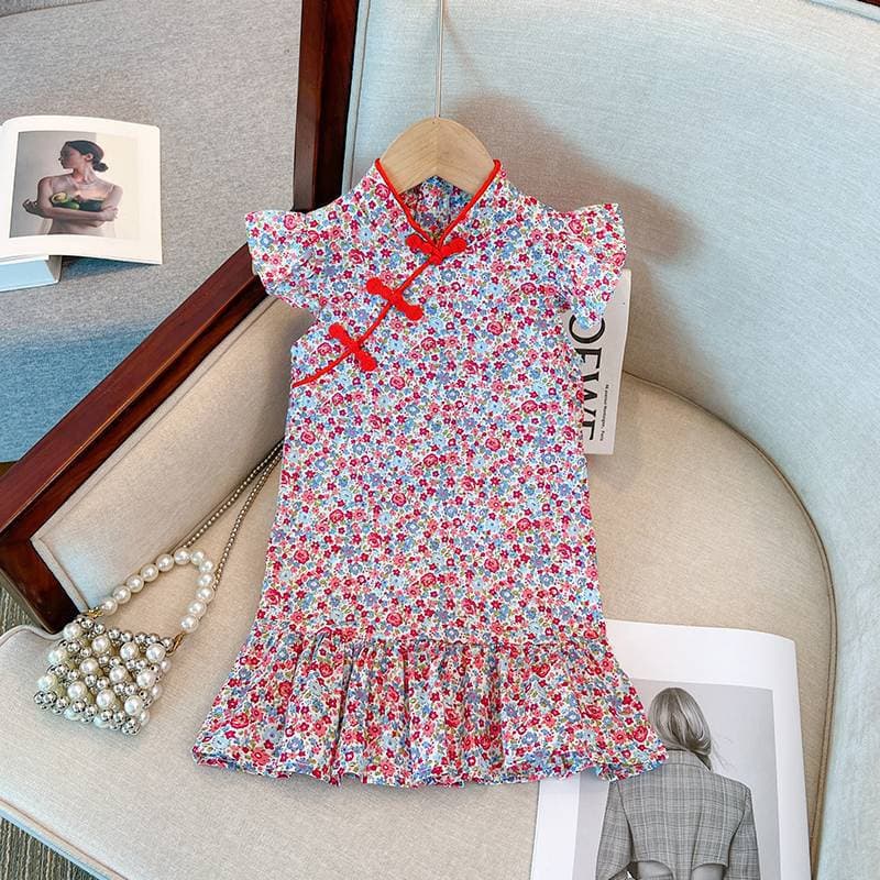 Girls New Year's Eve 2026 New Feifei Sleeve Princess Dress Baby Girl Cheongsam Dress Little Girl National Style Dress