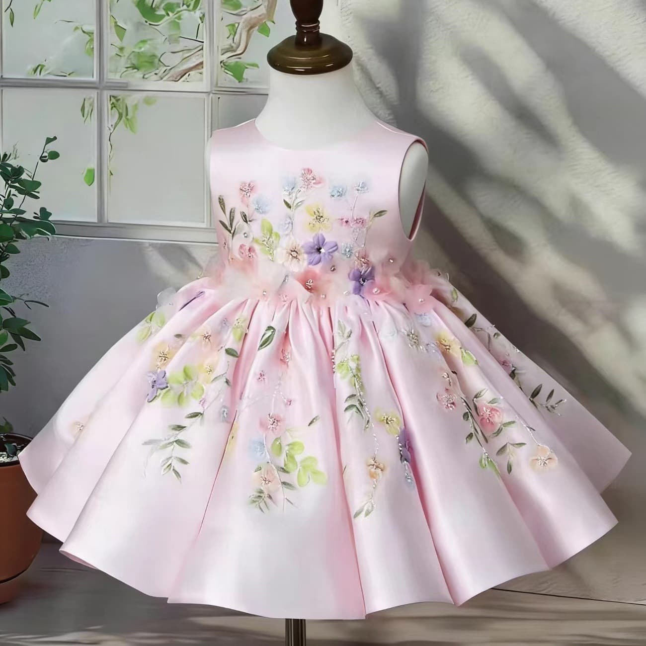 Girls Dress Gown Luxury Niche High-End Wedding Flower Girl Little Girl Tutu Dress Children's Birthday Princess Dress Performance Costume