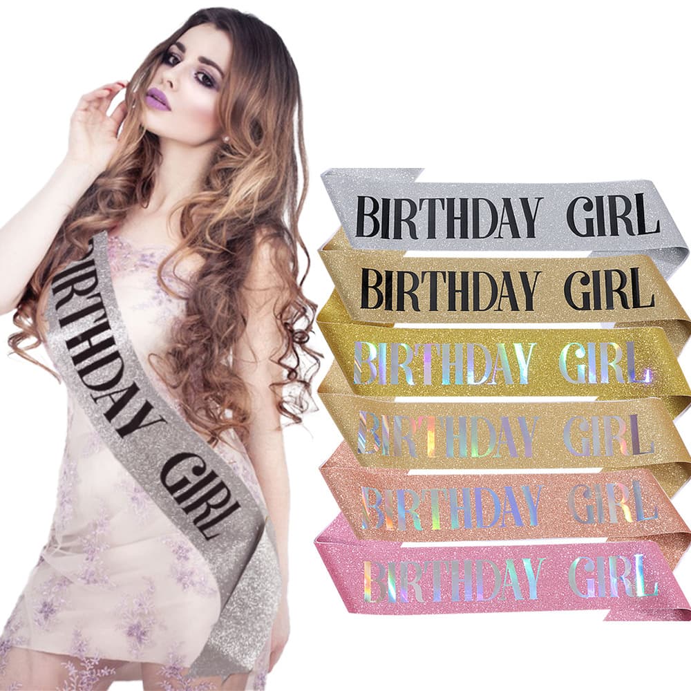 European and American Birthday Party Glitter Cloth Sash Birthday Girl Shoulder Ribbon Party Prop