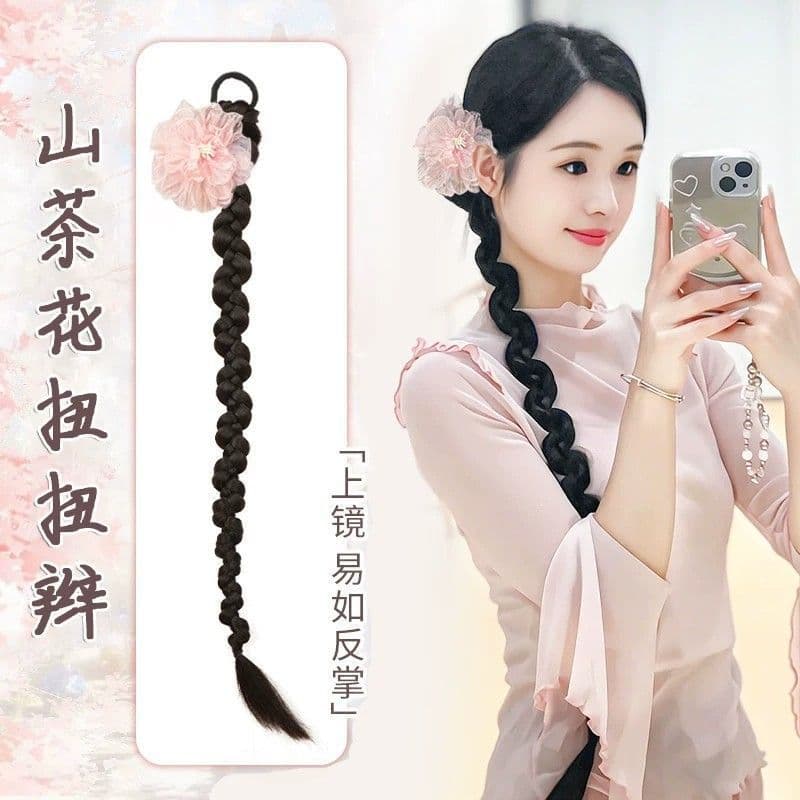 New Chinese Style Braided Ponytail Wig Boxing Twist Braid Classical Cheongsam Long Braid Hair Accessories Twist Braid Wig
