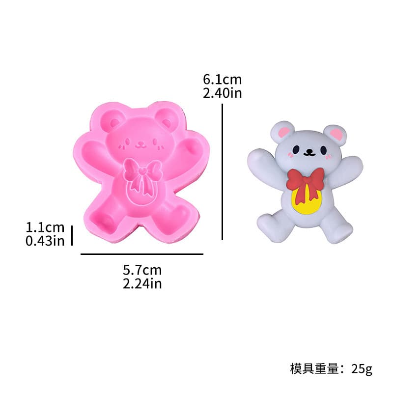 Cute Cartoon Bow Bear Silicone Mold for Valentine's Day Decoration Chocolate Plaster Baking