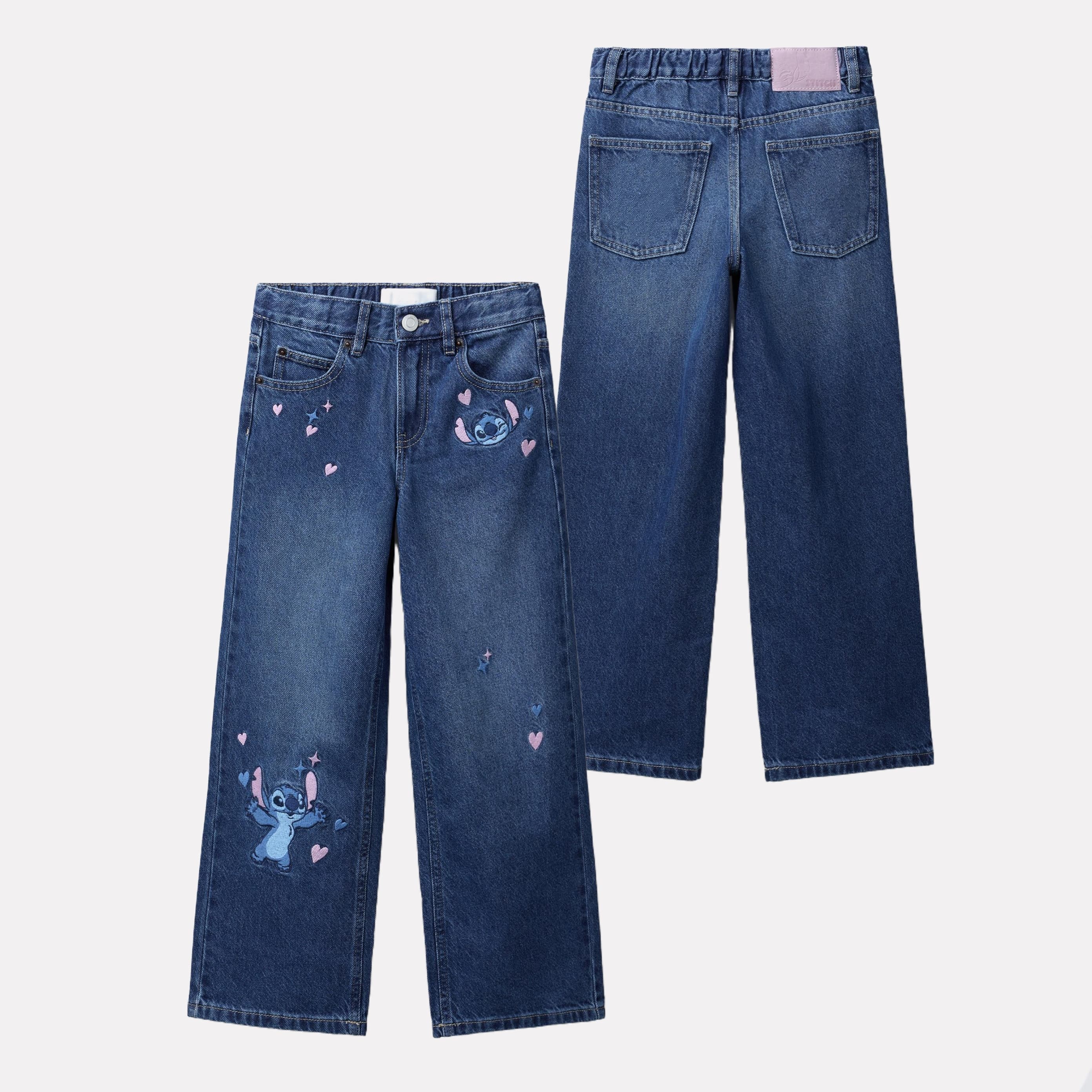Girls Jeans Stitch Embroidery Girls Kids Jeans High-Waist Wide-Leg Casual Denim Pants