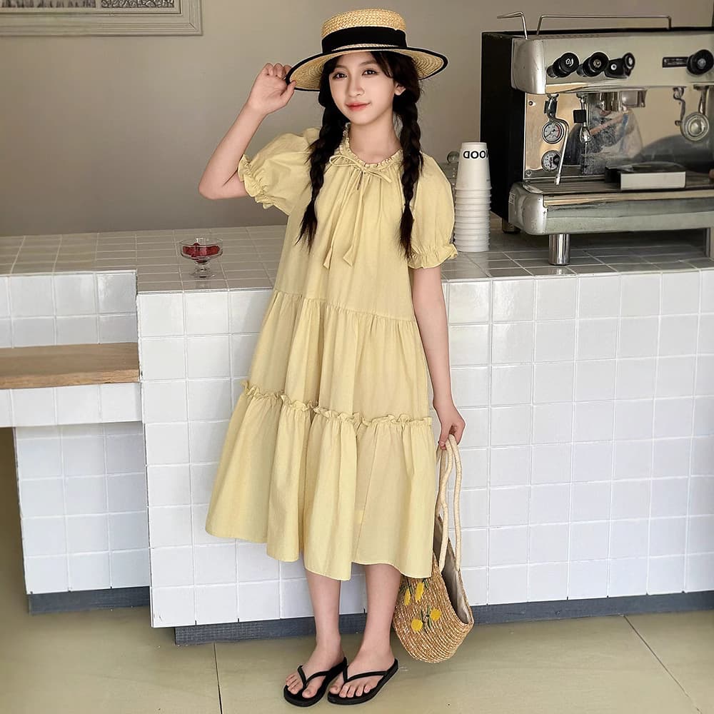 Girls' Summer Cotton Dress Fashionable 2025 New Teenage Student Princess Loose Dress Trendy