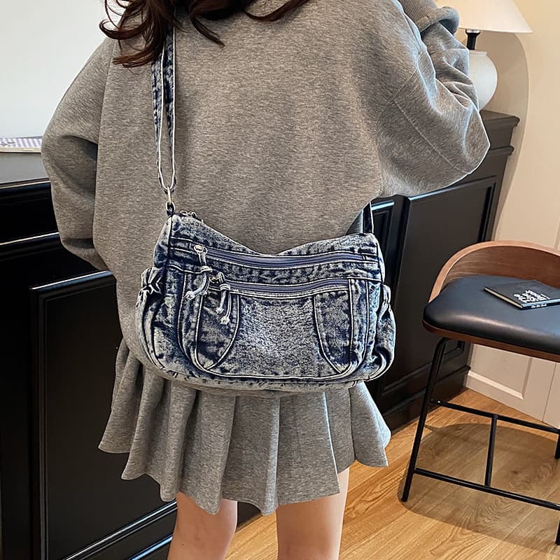 Denim Bag Women's Cross-Border New Fashion Commuter Tote Bag Casual Large-Capacity Crossbody Bag Class Bag