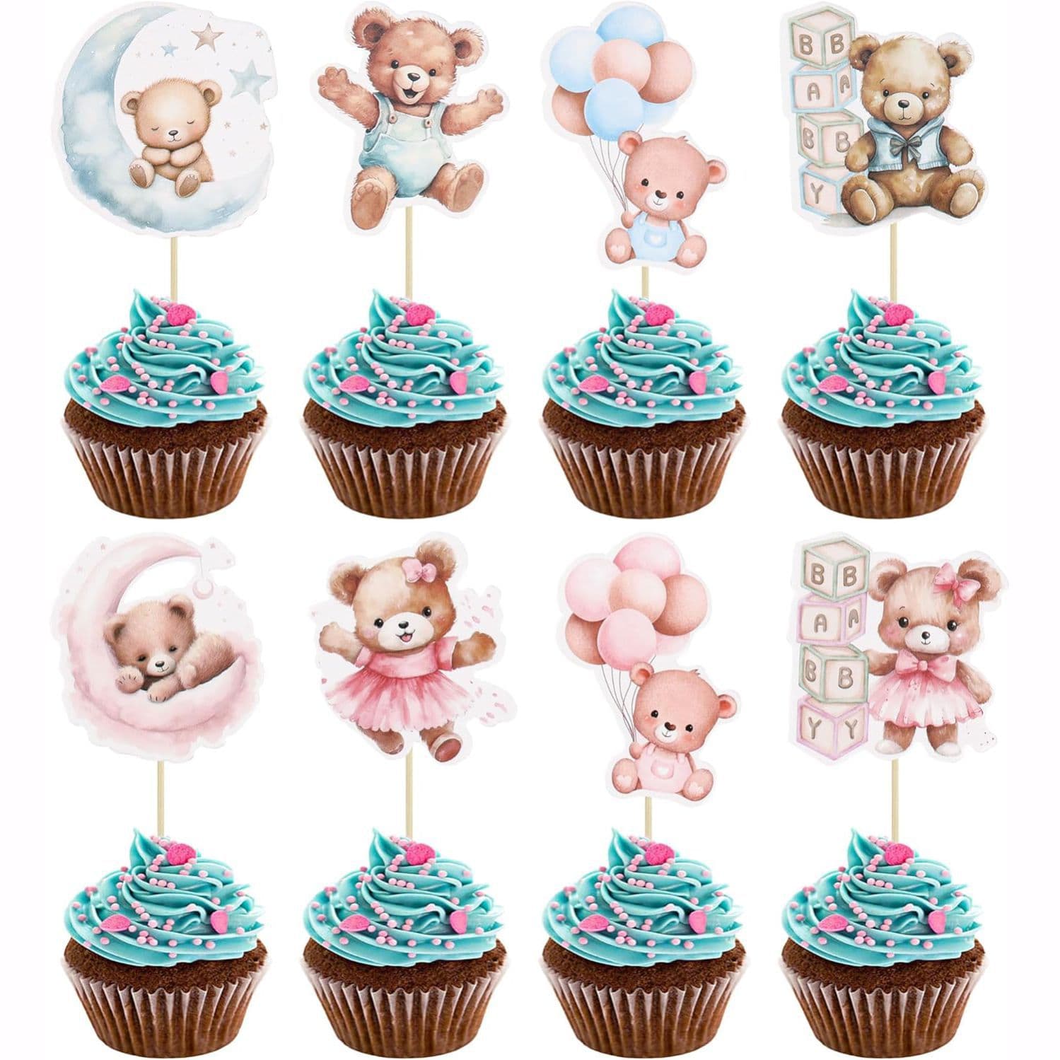 Cartoon Bear Children's Birthday Party Topper Baby Shower Creative Cupcake Jungle Animal Theme Decorations