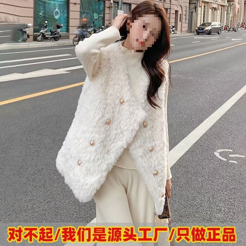 Lamb Wool Vest for Women, Autumn/Winter New Arrival Korean Version Year Small Fragrance Wind Vest Outerwear Fur-like Fluffy Waistcoat Jacket