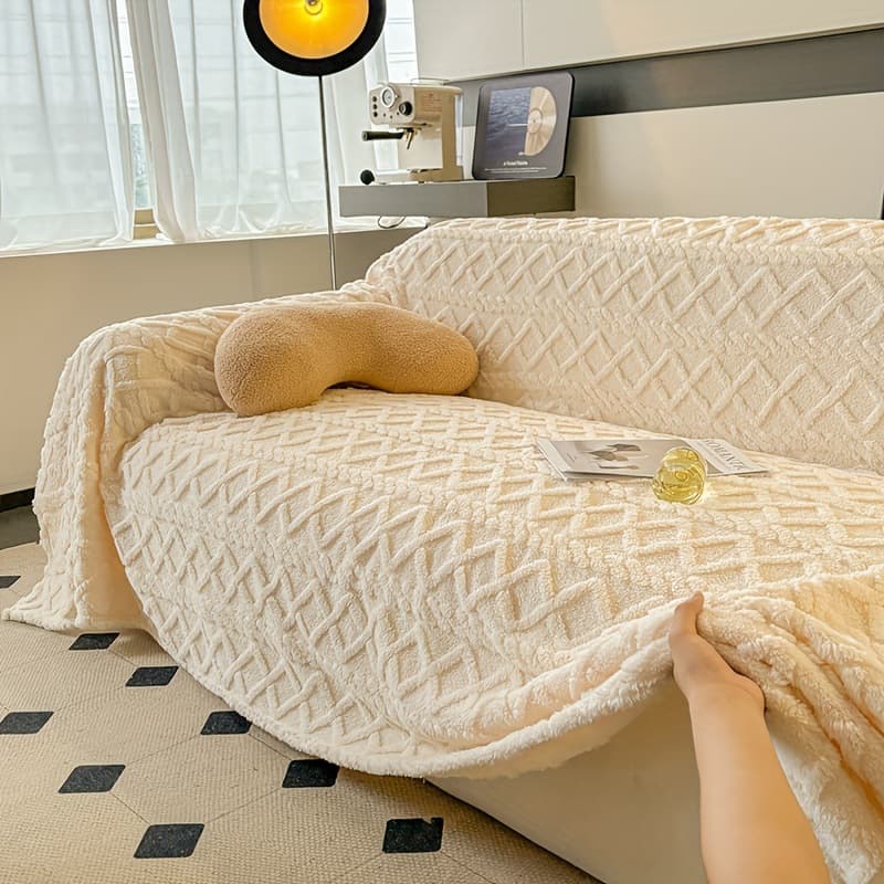 2026 New Cross-border Modern Pet-Friendly Waffle Texture Plush Sofa Blanket
