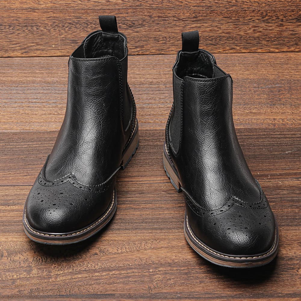 Chelsea Men's Boots Cross-border Mid-top Brogue Casual Men's Shoes Retro Men's All-season Single Boots