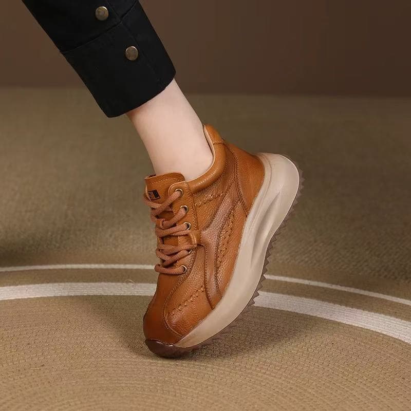 2025 thick-soled genuine leather retro all-match casual shoes soft-soled plus velvet Forrest Gump shoes for women autumn and winter new style