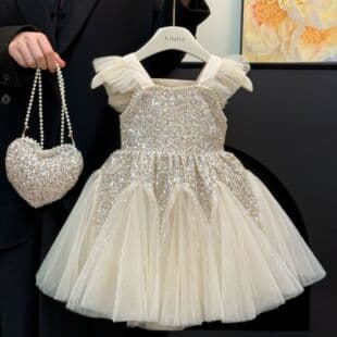 Mermaid Dress with Bag for Girls' Performance, New Champagne Wedding Flower Girl Dress, Princess Gown for Kids