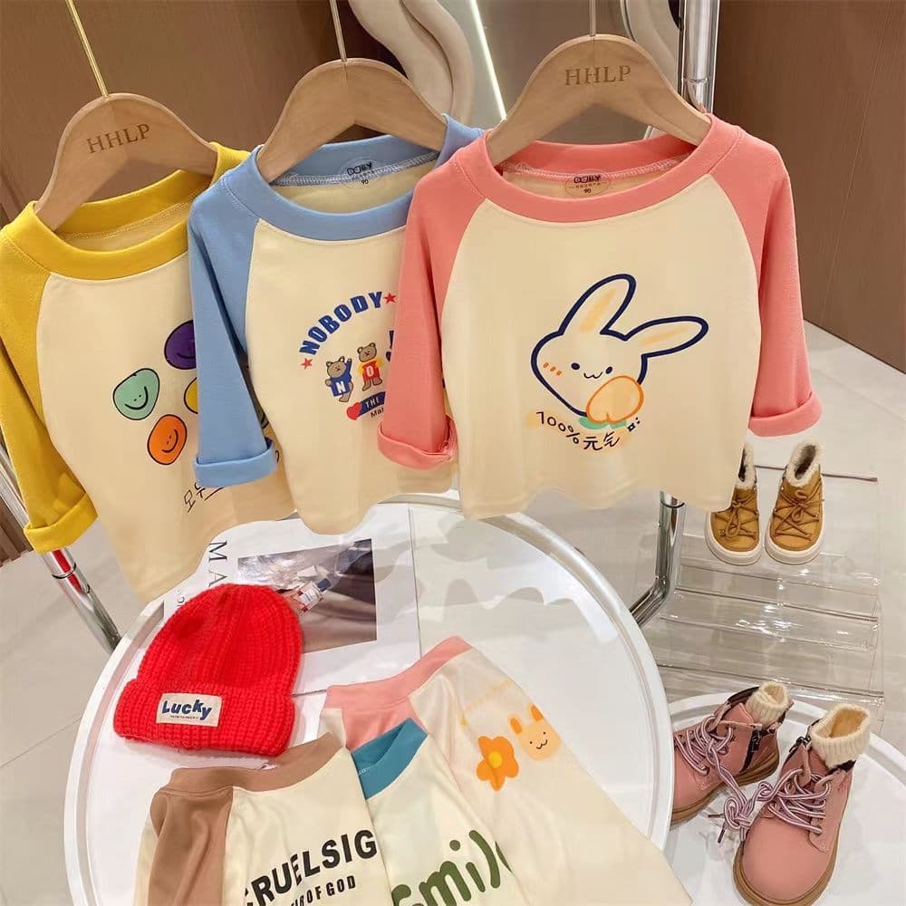 New children's long-sleeved warm base layer top for boys and girls, suitable for spring, autumn and winter, pullover style, autumn clothing.