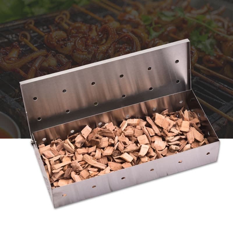 Cross-border Stainless Steel Smoking Box, Outdoor BBQ Tool, Fruitwood Meat Smoker Box, Meat Smoking Box in Stock