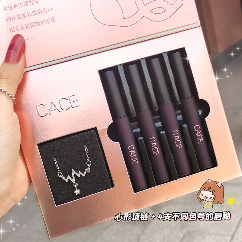CACE Necklace Lip Gloss Set of 4 Liquid Lipstick Set Matte Lip Gloss Valentine's Day Gift Lipstick Wholesale