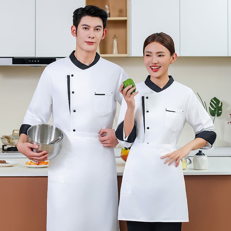 Chef Workwear Long Sleeve Men's Kitchen Restaurant Women's Baking Cafeteria Back Kitchen Uniform BBQ Spring Summer