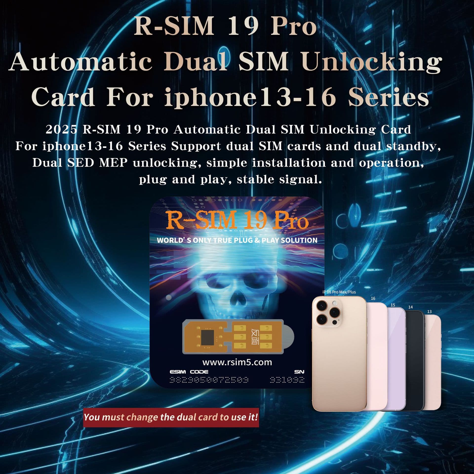Unlock card adapter R-SIM19 Pro unlock for iP13-16 dual series like ICCID