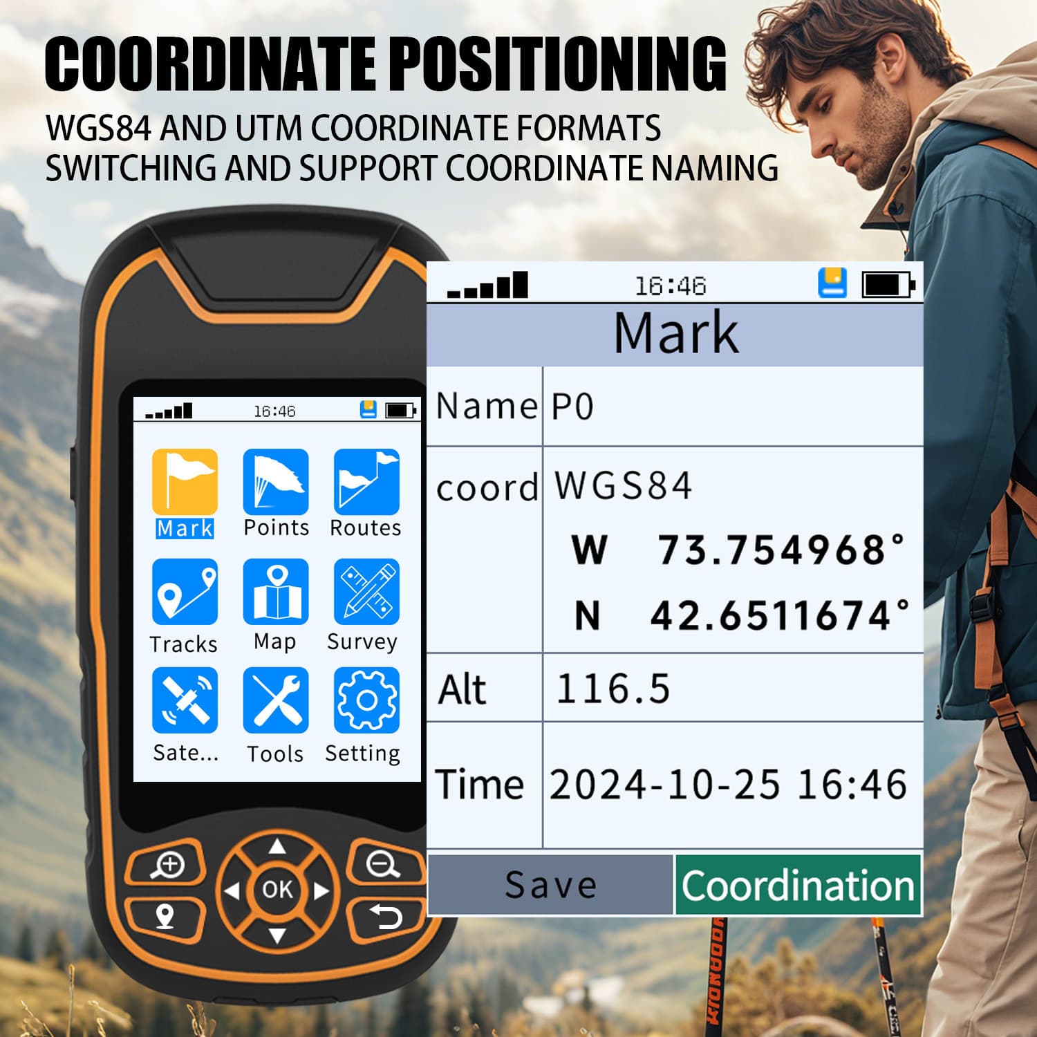Zhuolin A8 English version handheld GPS locator, latitude and longitude coordinate measuring instrument, outdoor navigation device, export.