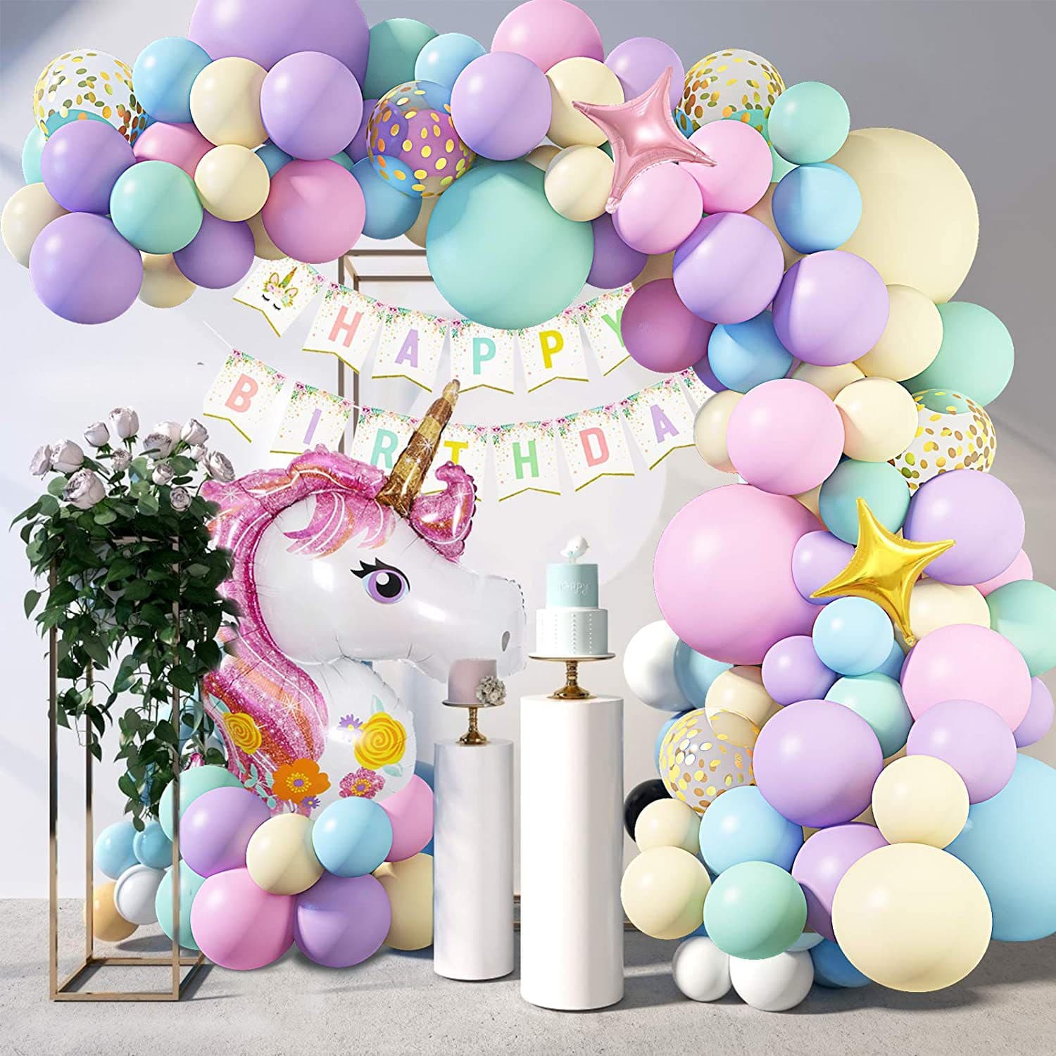 Cross-border Unicorn Birthday Balloon 40-Inch Large Foil Balloon Baby Shower Purple Pink Balloon Chain Set