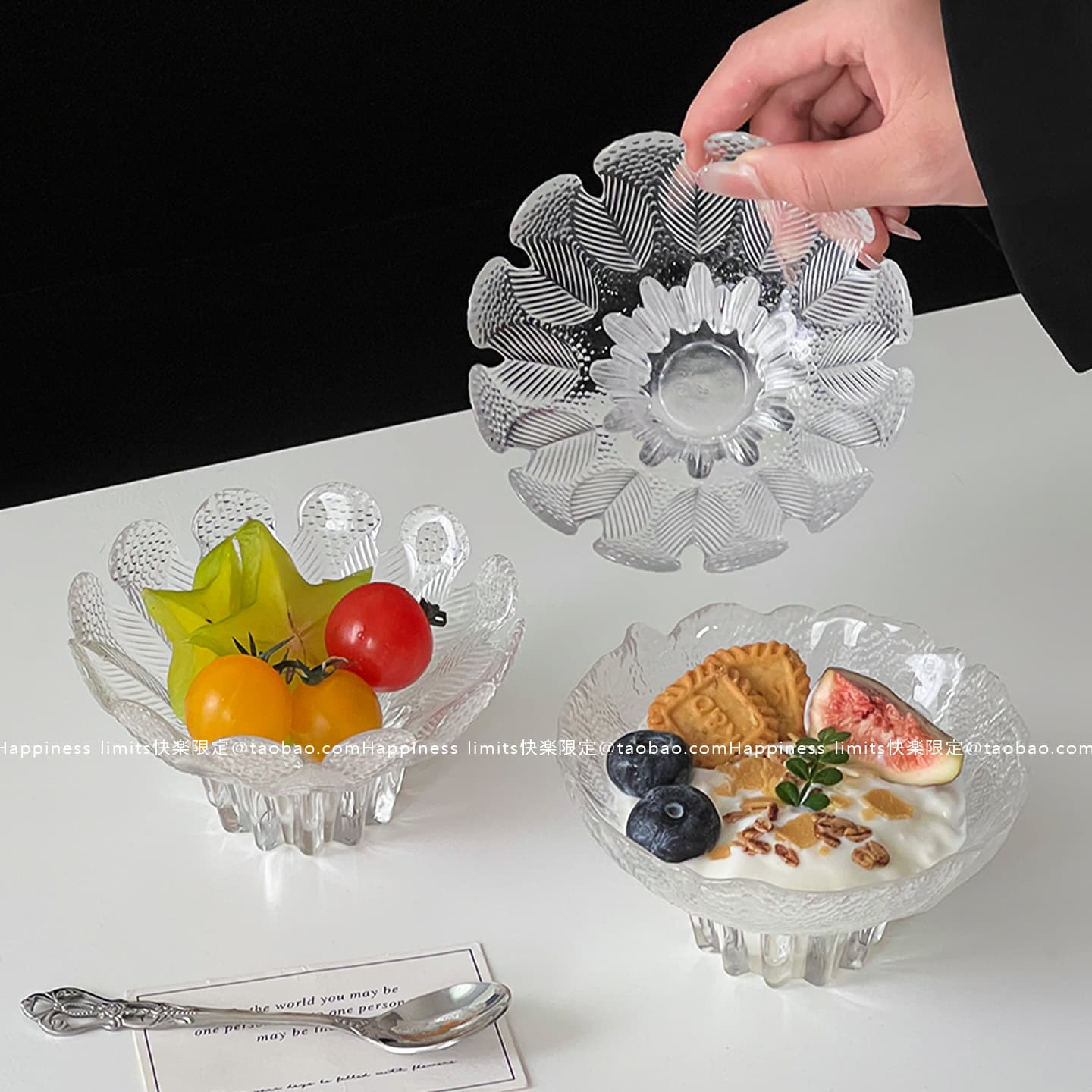 Elegant Petal Bird's Nest Soup Bowl Set, Transparent Glass European-Style Petal Bowls, Ice Cream Glass Bowls