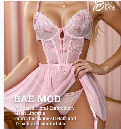 Sexy Sheer Mesh Transparent Lingerie Nightgown with Puffy Skirt and Adjustable Straps, Homewear Set M236